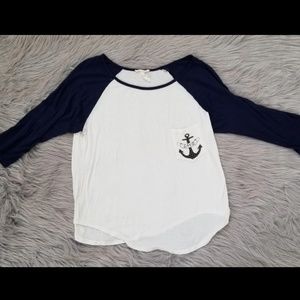 White & Navy Anchor Top
